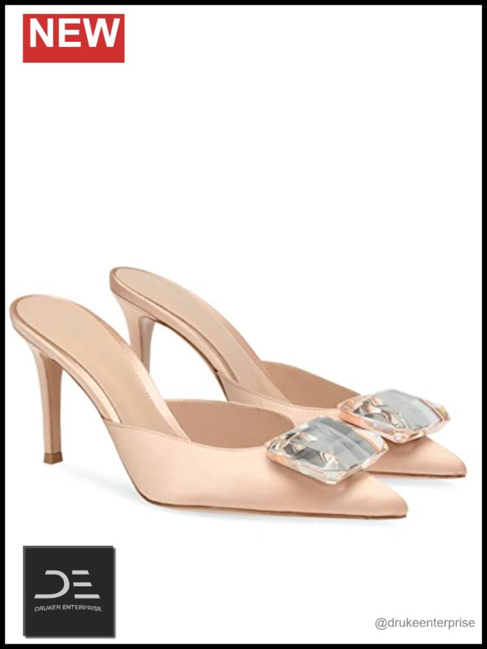Rhinestone Pointed Toe Kitten Heel Mule Sandals Satin Bridal Shoes